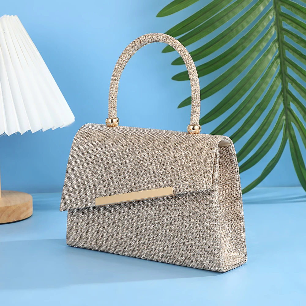 New Flash Powder Evening Bag - High-end metallic strip handbag for wedding banquet and party Bridal dress handbag for the bride