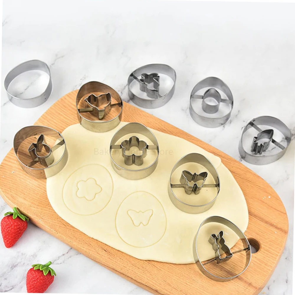 9Pcs Stainless Steel Cookie Cutter Easter Biscuit Mold 3D Bunny Egg Cookies Stamps DIY Cake Fondant Pastry Baking Accessories