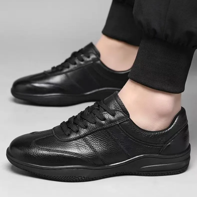 

New Autumn Men's Work oes Full Bla Leather Soft Bot Anti-Slip Casual Faionable Korean Sle Suitable for Office Wear