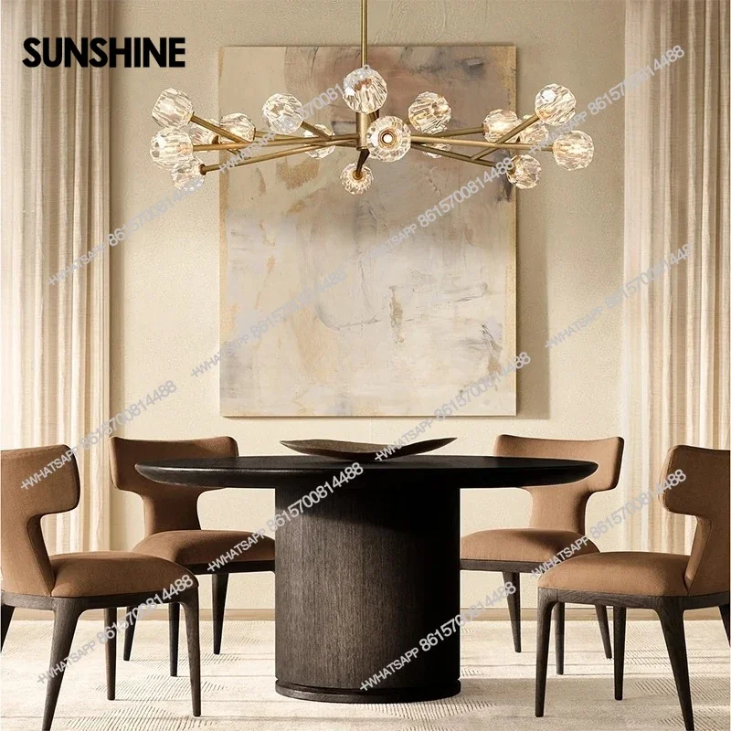 

American rural light luxury high-grade natural solid wood round dining table small apartment villa FT