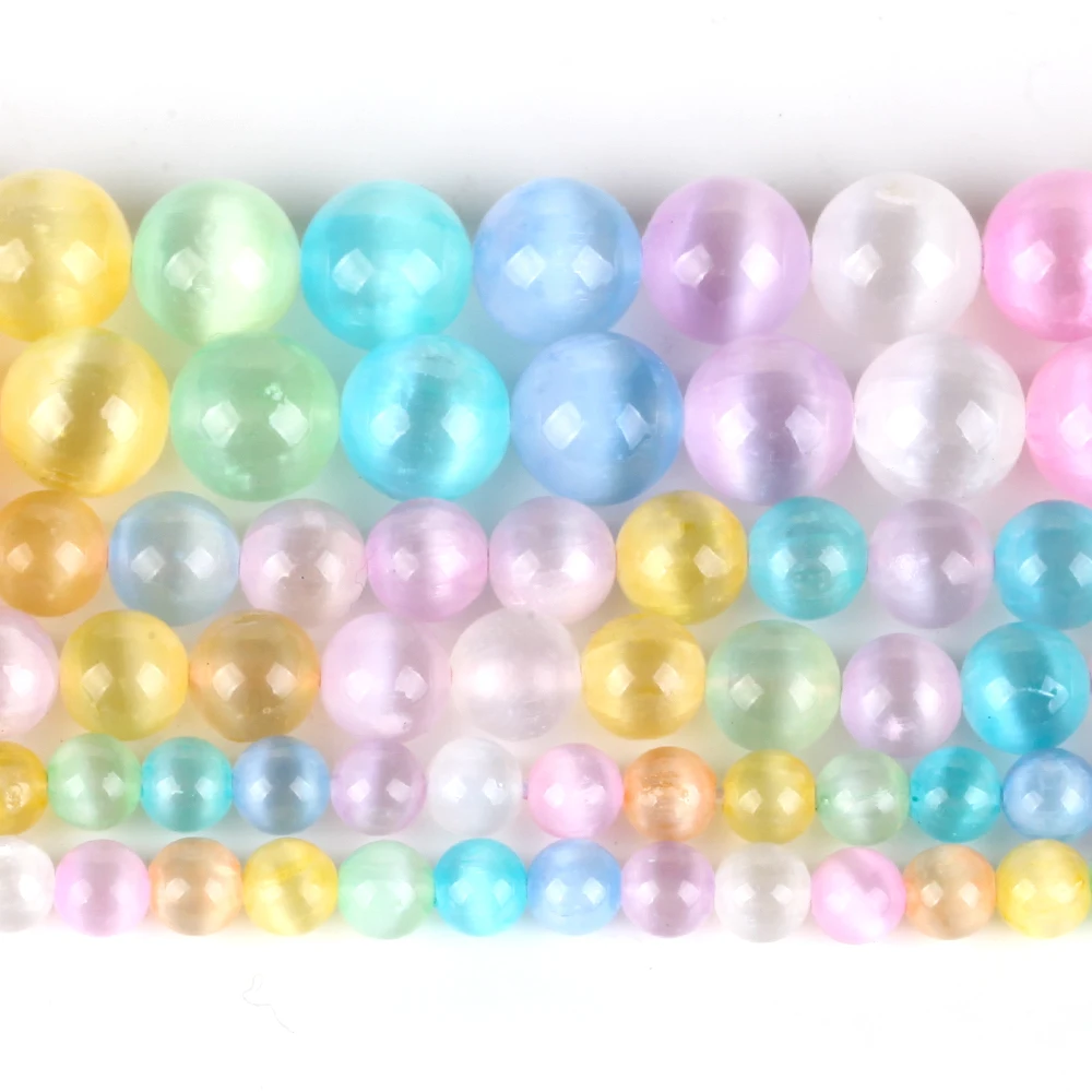 Natural Zircon Colorful Cat Eye Beads Loose Spacer Beads For Jewelry Making DIY Bracelet Handmade 4/6/8/10/12mm