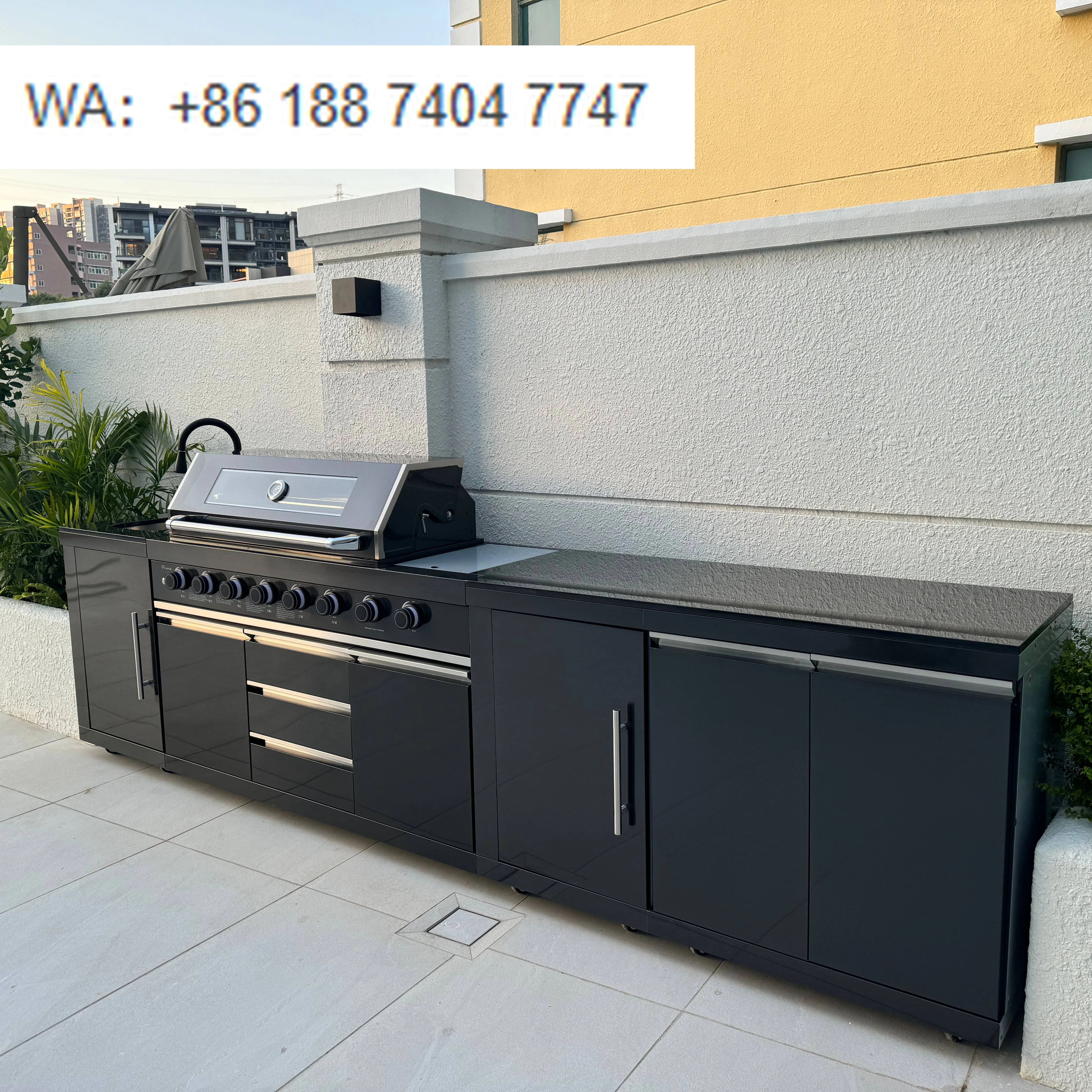 2025 Hot Selling Modular Black Stainless Steel Garden Kitchen BBQ Grill for Propane/Natural Gas with Sink Fridge & Storage