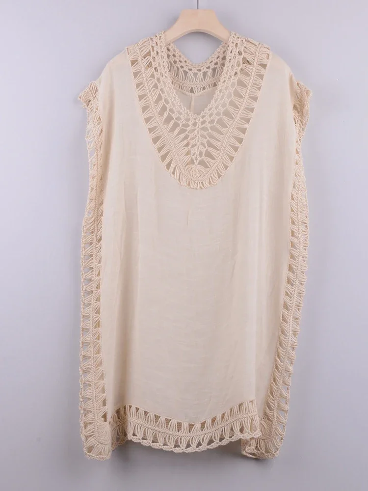 New Solid Bikini Cover-Ups Women Beach Cover Up See Through Hollow Out Thin Dress Summer New Fashion Female Classic Beachwear