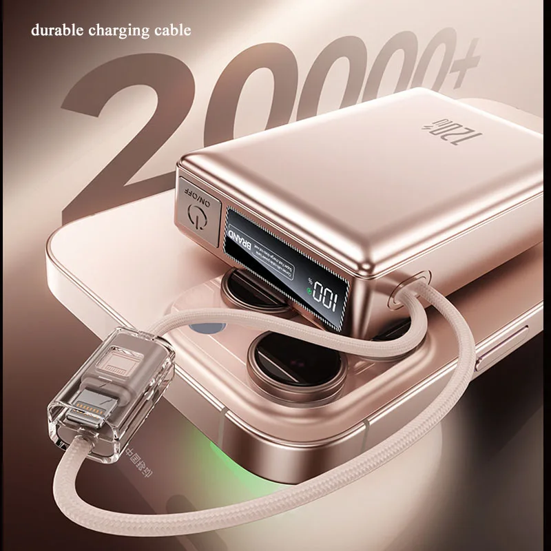 แบตเตอรี่สำรองแบบพกพา 20000mAh 120W ชาร์จเร็วพิเศษ พร้อมสายชาร์จในตัว สำหรับโทรศัพท์มือถือ