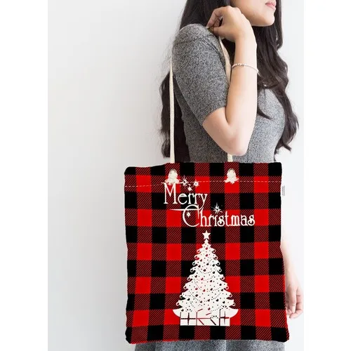 RealHomes Black Red Plaid Pattern Christmas Themed Zipper Modern Fabric Bag