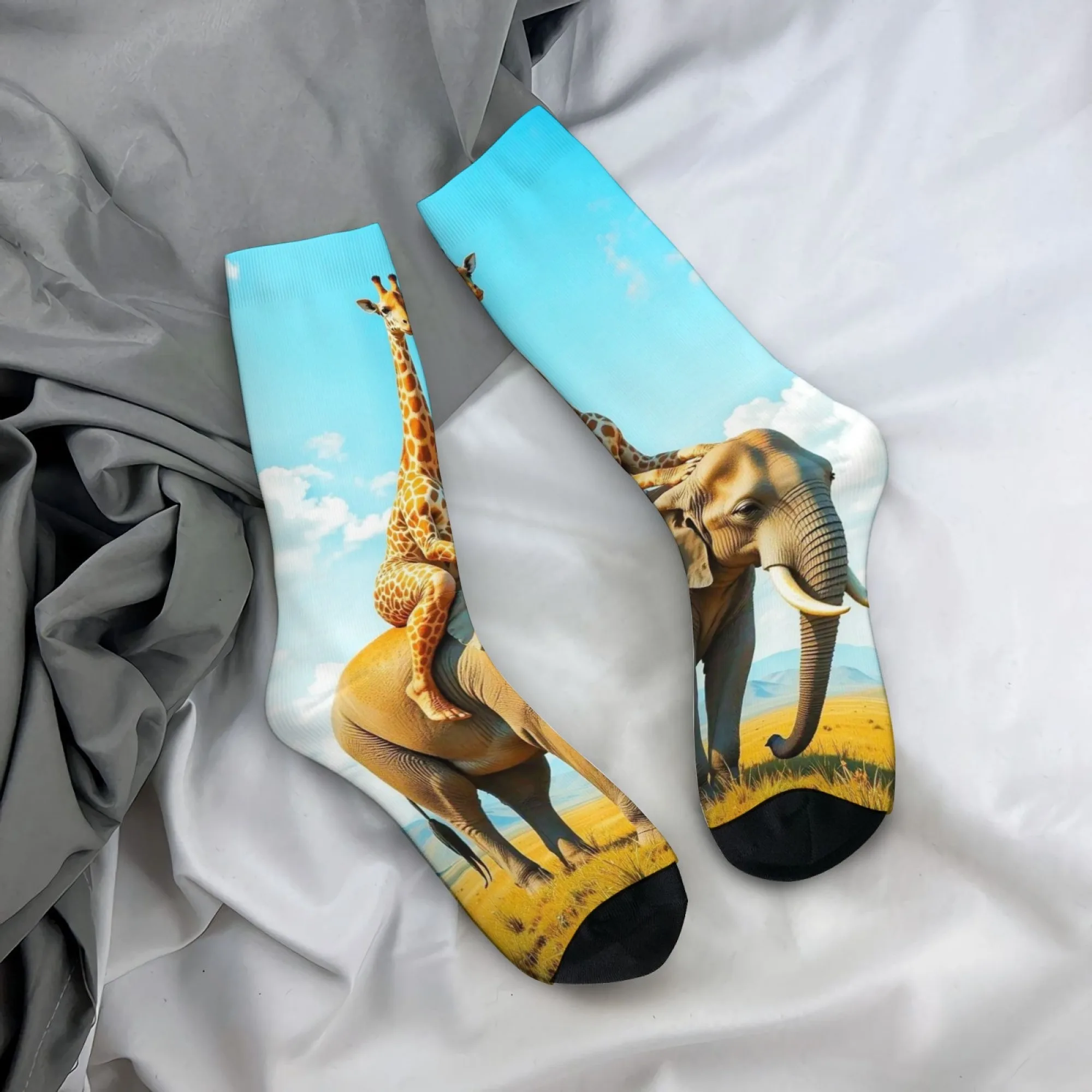 Giraffe Reiten Elefant Neuheit Lustige Socken Harajuku Stil Casual Mode Herren Socken Atmungsaktive Anti-Rutsch Outdoor Sport Socken