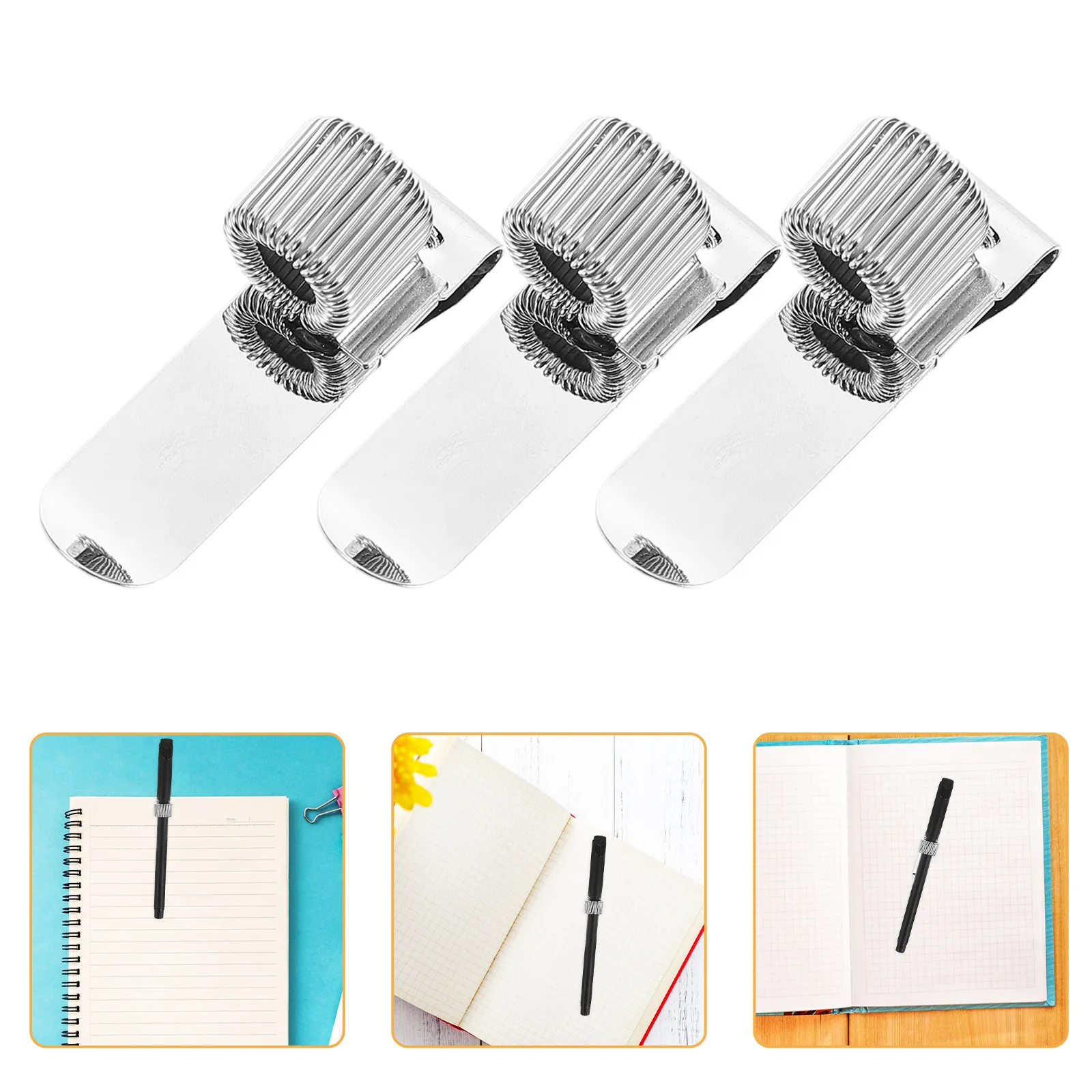 

6Pcs Metal Pen Holder Clip with Swivel Hook Strong Manganese Steel Spring for Notebooks Diaries Clipboards Adjustable Secure