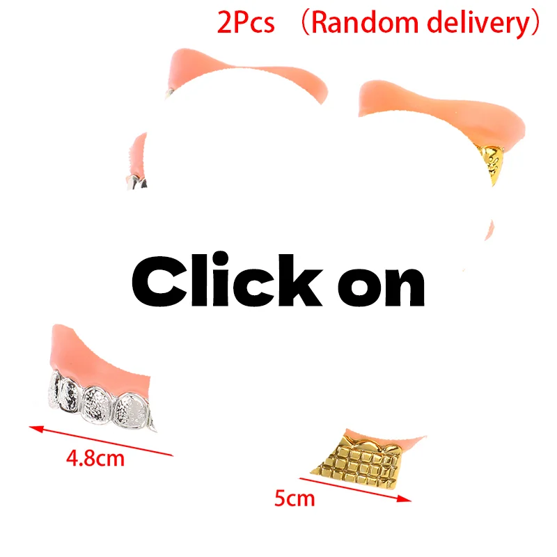 2 قطعة الأسنان الذهبية والفضية كاذبة مقلد غيبوبة الأسنان كاذبة مضحك خدعة الأقواس أزياء الهالوين مطلي #1