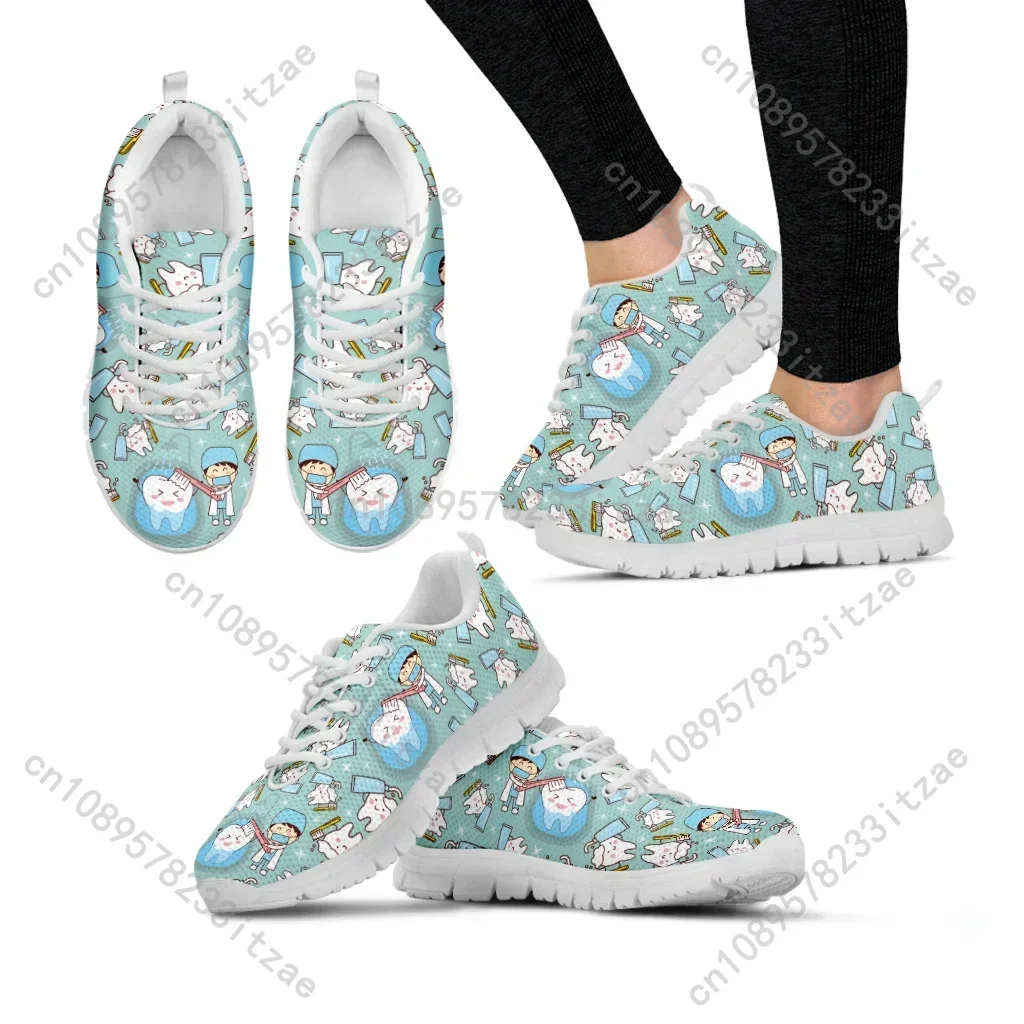 Dental Mesh Shoes Summer New Breathable Walking Shoes Running Flats Tooth Doctor Print Women Tennis Shoes Zapatos