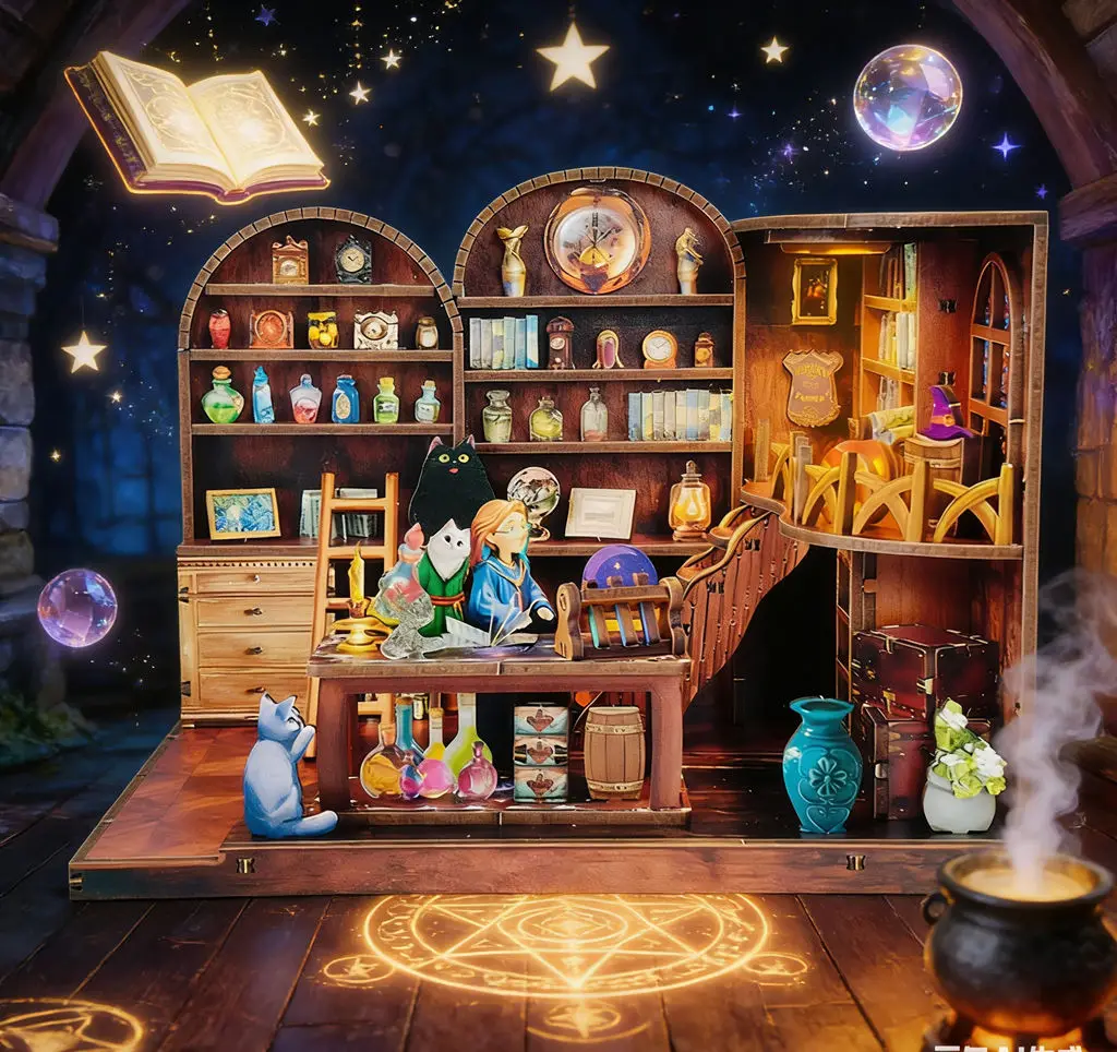 สินค้ามาใหม่ ชุดตัวต่อไม้ 3 มิติ ห้องทดลองเวทมนตร์ - บ้านตุ๊กตาจิ๋ว DIY ฉากจำลอง ของเล่นประกอบเอง ของเล่นเสริมพัฒนาการสำหรับเด็ก