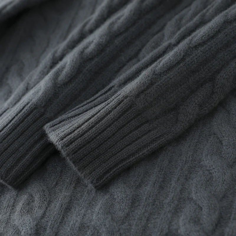 Thickened 100% pure cashmere sweater men's round neck twisted pattern 7-pin double-strand loose knit bottoming sweater
