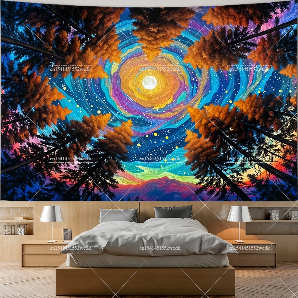 Trippy Galaxy Space Tapestry Starry Night Tapestries For Bedroom Forest Mountain Tapestrys Wall Art Landscape Background Cloths