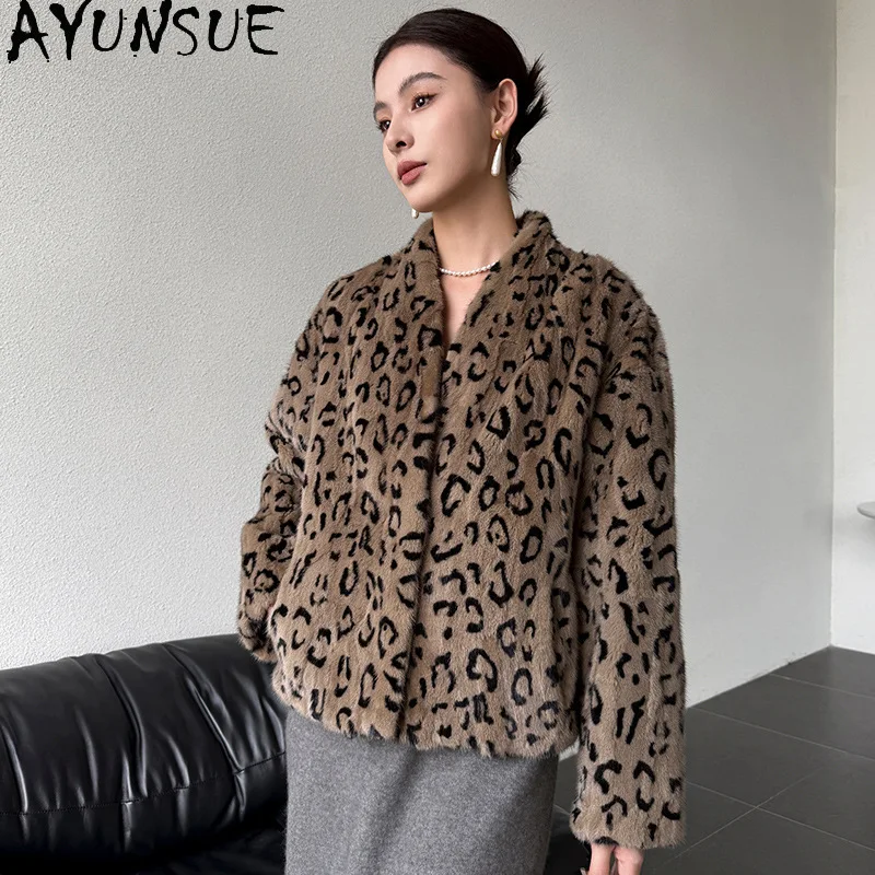 AYUNSUE Luxury Mink Fur Coat Women Real Fur Coats V-neck New in Outerwears Winter Jackets Womens Clothing 2025 Шуба Женская