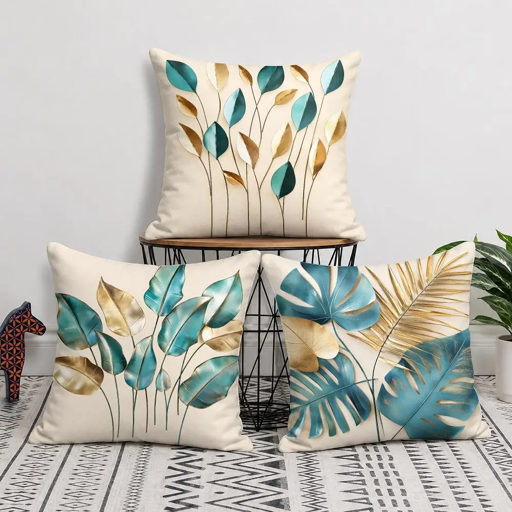 Leaf Patterned Retro Fashion Cushion Cover Silky Short Plush Invisible Zipper Dustproof Sofa Pillow Case For Home Decor