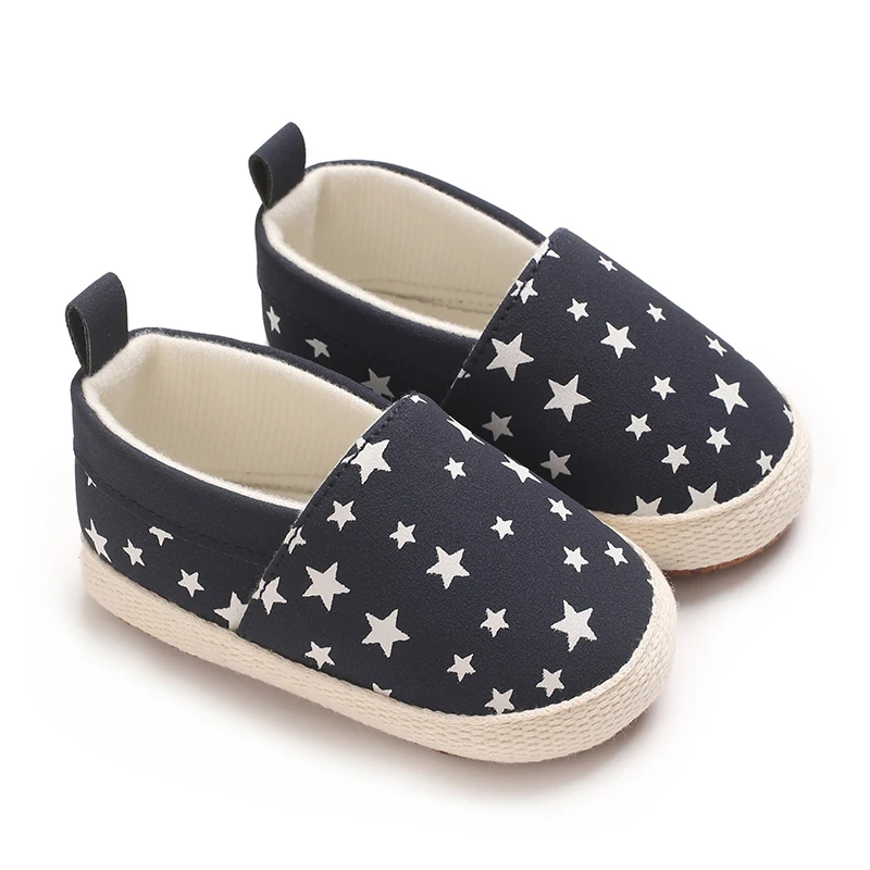 Fashionable Baby Boy Canvas Spring And Autumn Flat Shoes With Star Embellishment soft Sole 0-18M Newborn Soft Sole Anti Slip