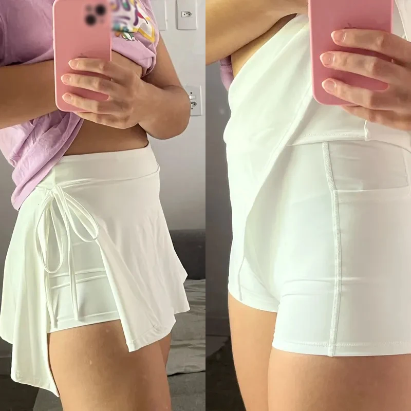 Sports Yoga Skirt Badminton Tennis Skirt Pants Half-body Quick Drying Pocket Skirt Side Split Strap Skirt Pants For Outwear New