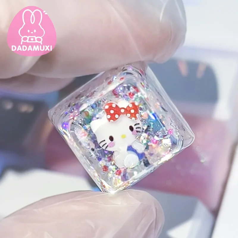 Cute Cartoon Kawaii Hellokitty Personalized Keycap Drip Resin DIY Custom Mechanical Keyboard Keycap Single Translucent Gift