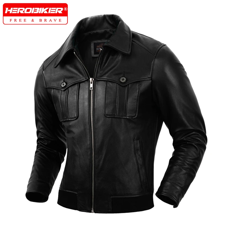 

Motorcycle Jacket Men Casual Lapel Leather Jacket Autumn Windproof Motorcycle Riding Jacket Fashionable Slim Fit Cowhide Jacket