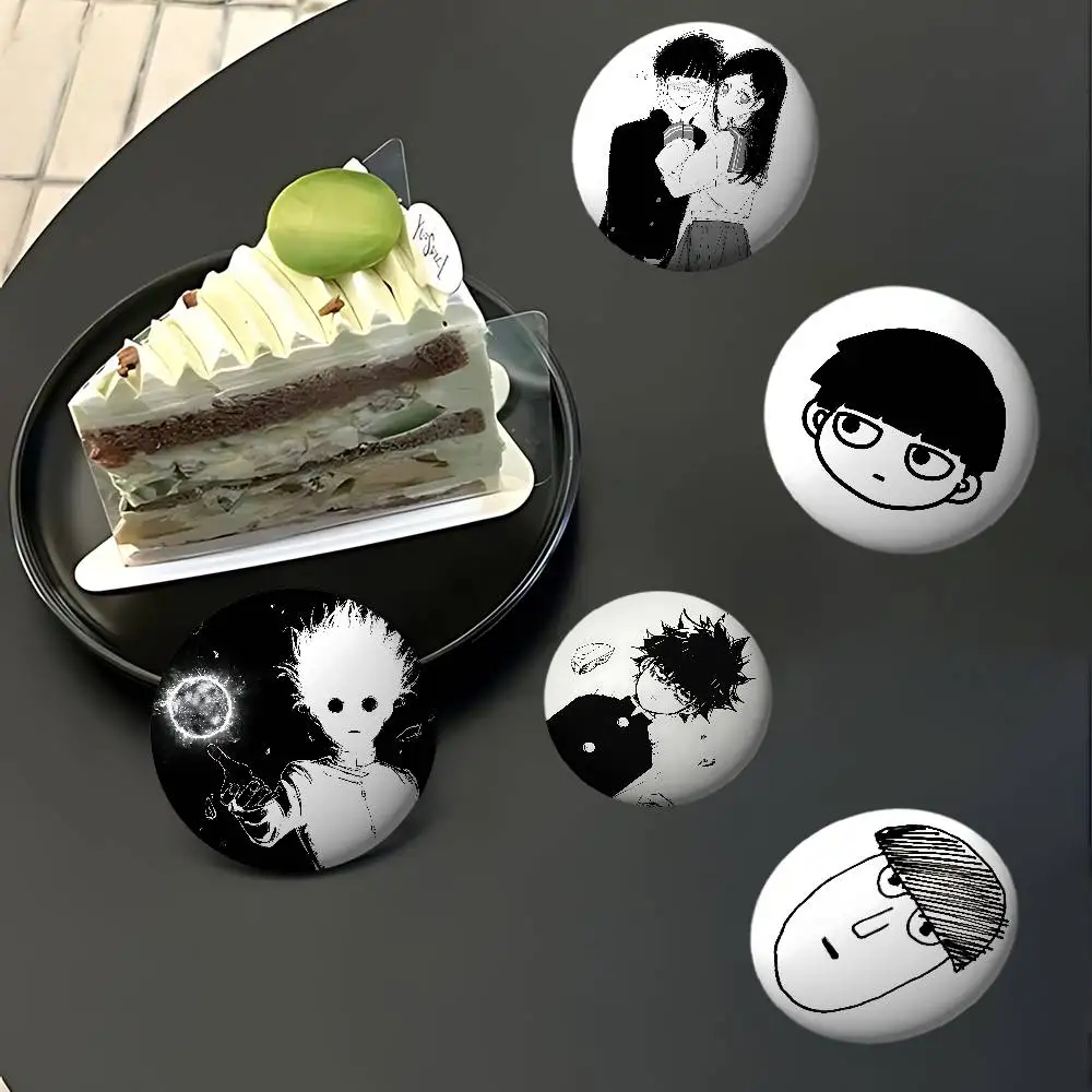 Anime M-Mob Psycho 100 Black And White Badge Pins For Friend, Backpack, Clothing, Collectible Accessories, Jewelry Gift