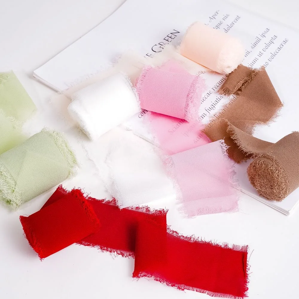 5m/Rolle 4cm Satin-Chiffon-Seidenband mit ausgefransten Kanten für DIY-Bastelarbeiten, Geschenkverpackungen, Hochzeitseinladungen, handgemachte Weihnachtsdekoration – Detail 7