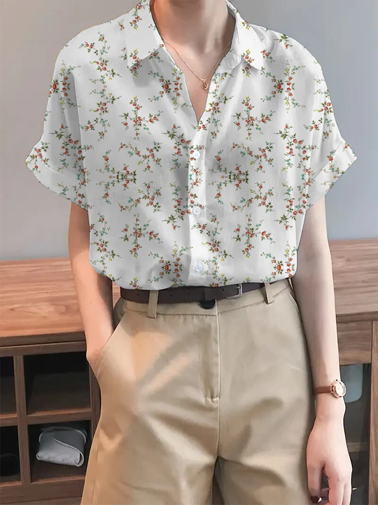 Women\'s Printed Button Shirt Summer Elegant Lapel Short Sleeve Shirt Loose Breathable Comfortable Anti-Wrinkle Spring Summer