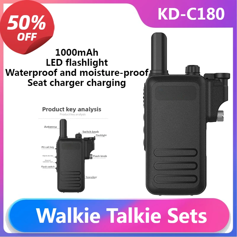 

KD-C180 2 Pcs Walkie Talkie Long Range IP67 Waterproof Two-way Radio Transceiver Durable Portable Ht for Hunting Camping
