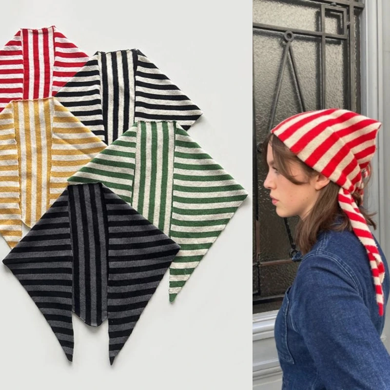 Soft and sticky wool striped triangular scarf! Colorful geometric stripes, contrasting knitted scarf, scarf, all season