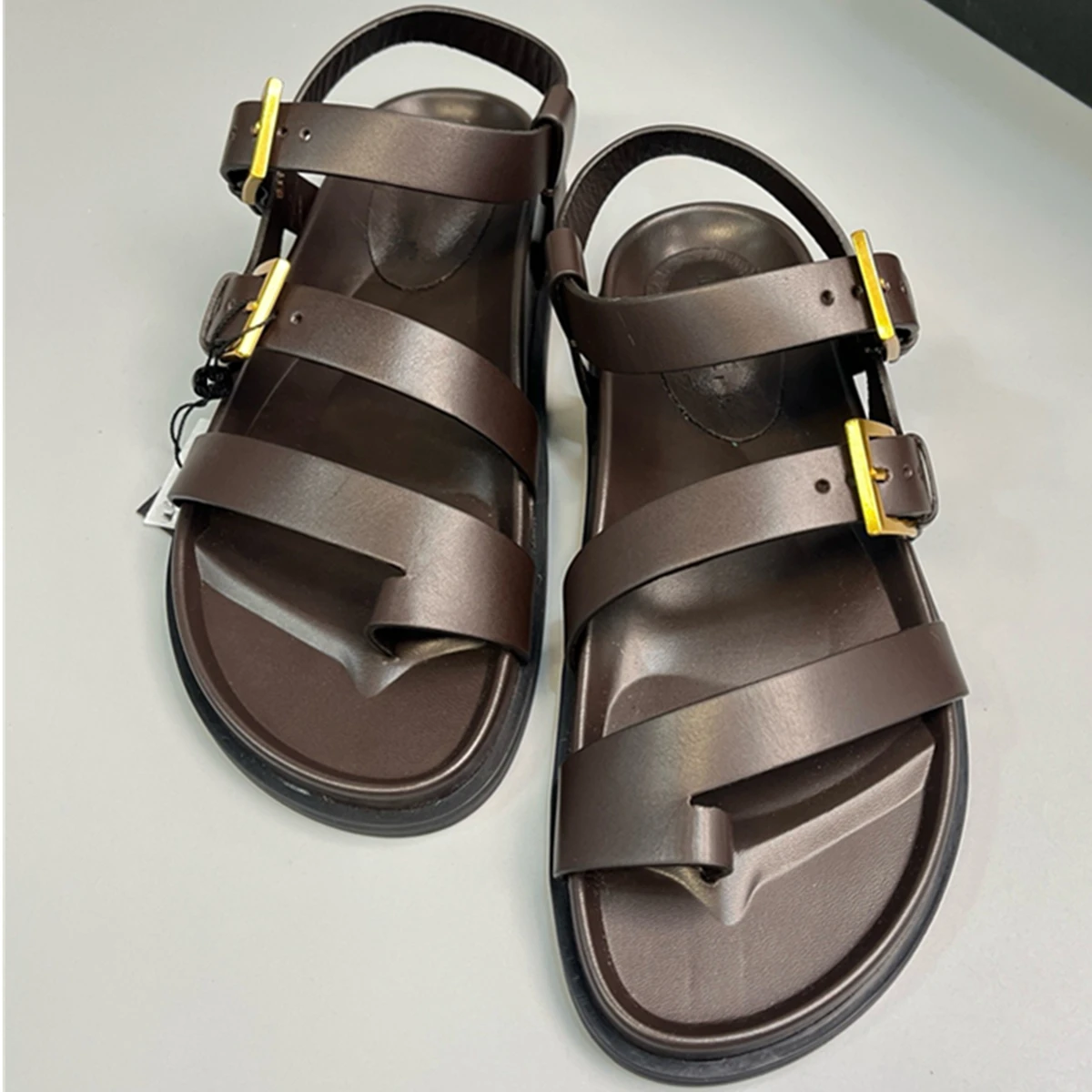 

Withered 2025 Summer Minimalist Women's Genuine Leather Sandals Brown Vintage Roman Sandals Women Flat Shoes