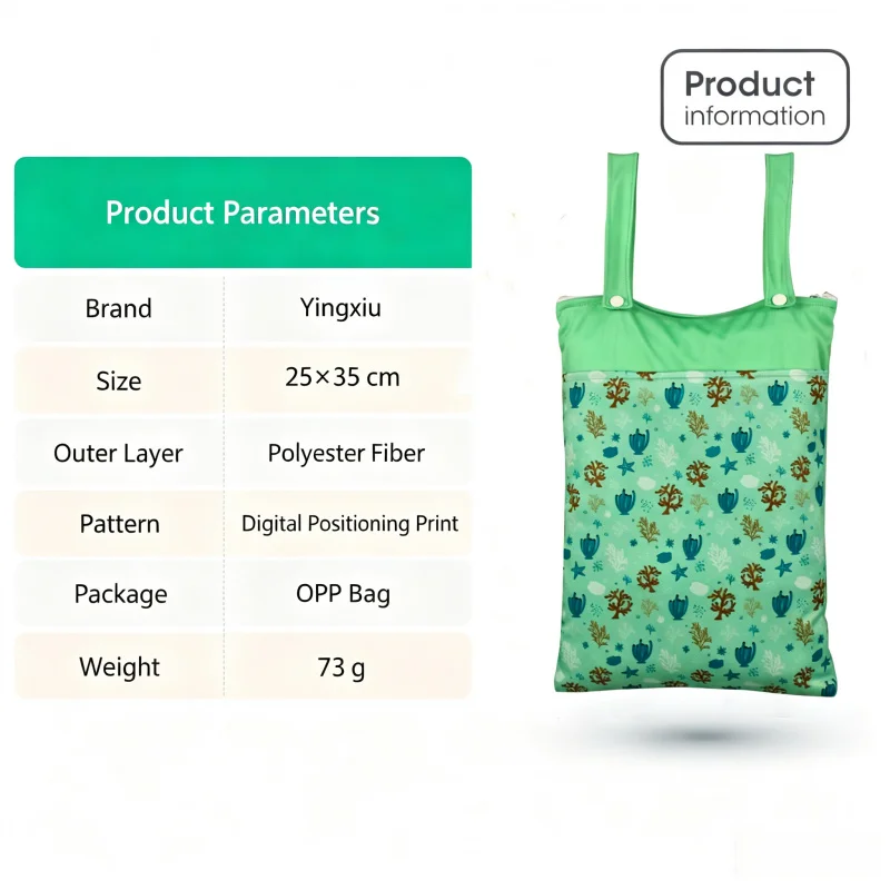 Imagen 6: Bolsa para pañales de bebé de 25x35cm con doble asa, impermeable, con separación de ropa húmeda y seca, almacenamiento con cremallera, organizador portátil con estampado de dibujos animados