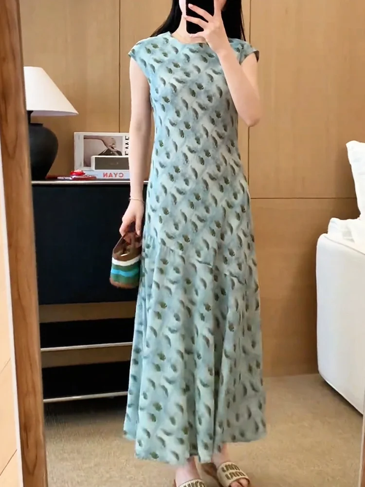 

Корейское летнее платье с цветочным принтом, новинка, большие размеры, стройнящее, длинное, для офиса, стильное...