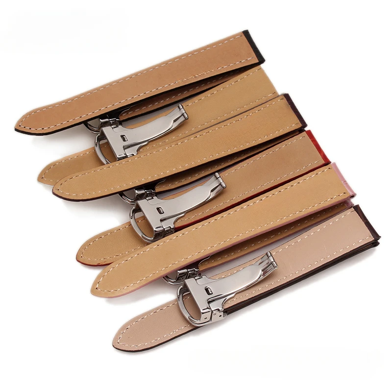 Genuine Leather Watch Strap for Cartier Tank London Solo Men\'s and Women\'s 16 18 20 22 25mm Flat Interface Folding Buckle Band