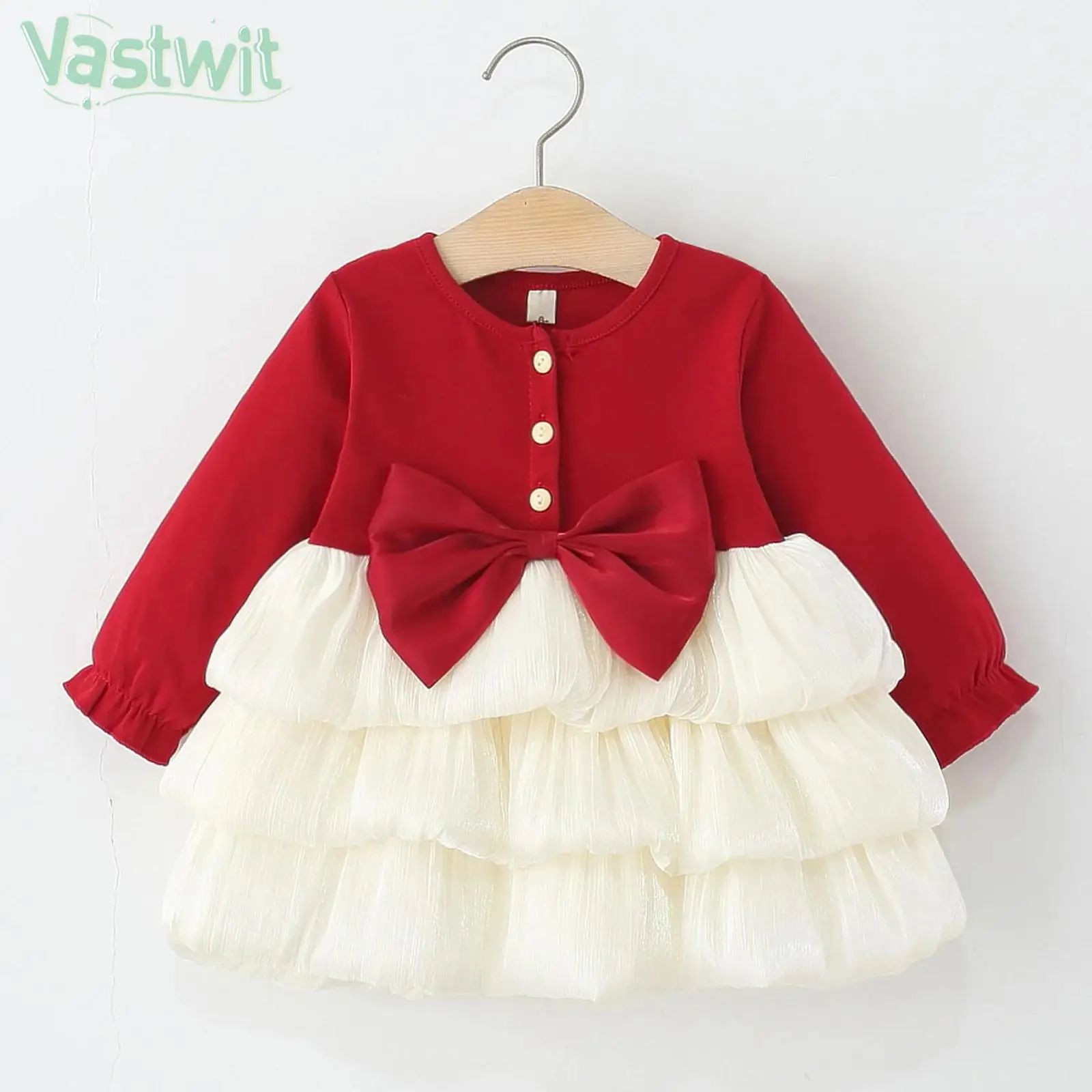 

Милое милое платье принцессы для маленьких девочек, многоуровневое бальное платье-пачка с длинными рукавами и бантом на Рождество, крестины, свадьбу, день рождения