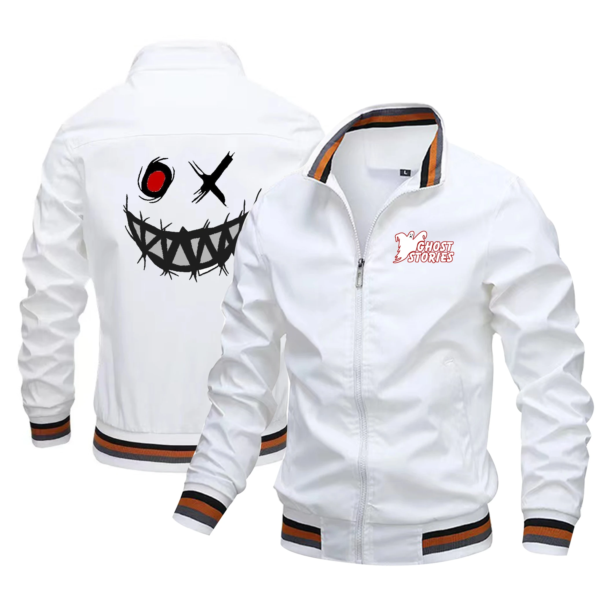 Jaqueta de gola flip engraçada fantasma de Halloween masculina, casaco punk divertido, top estilo academia, moda casual jovem, moda primavera e outono, 2024