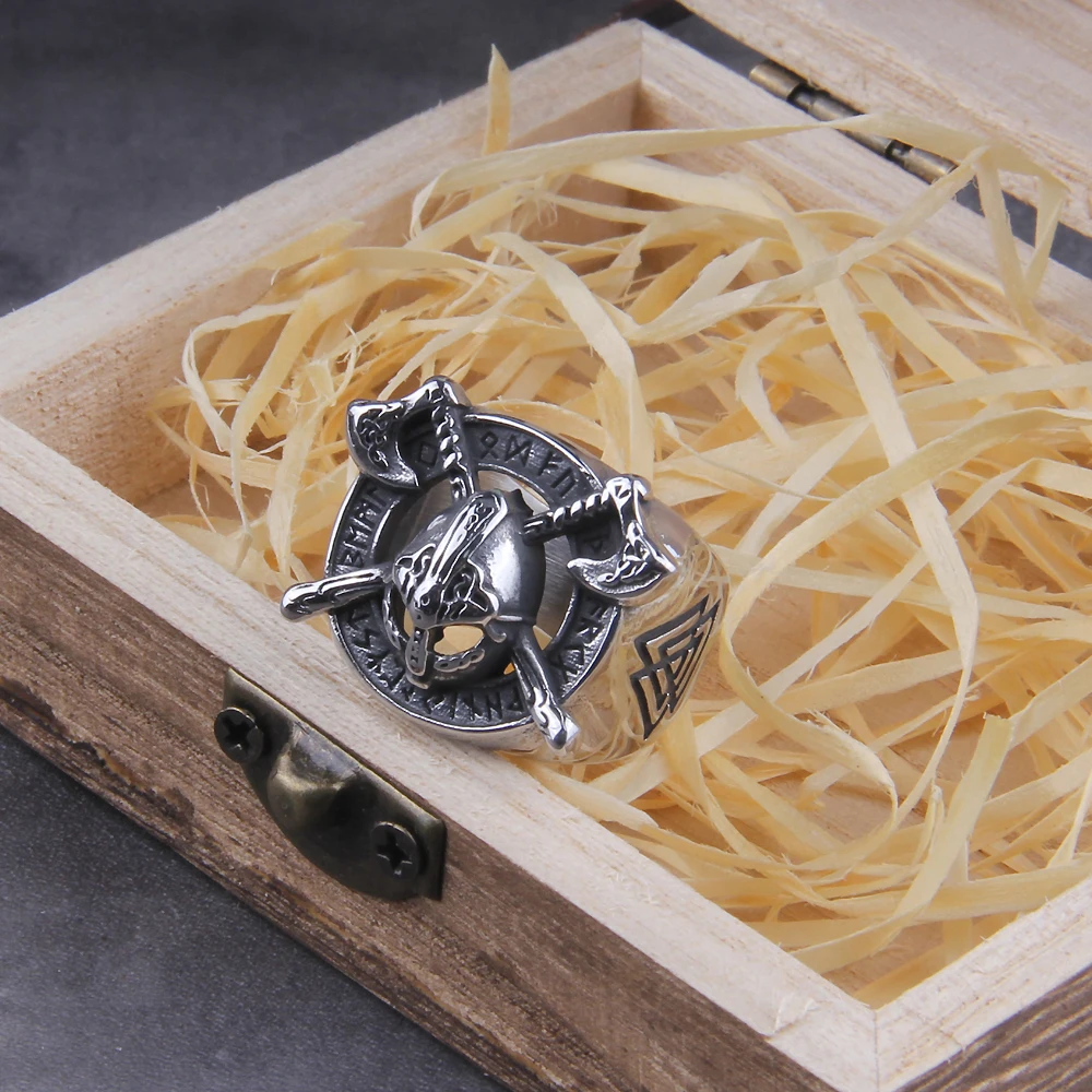 الفولاذ المقاوم للصدأ الرجال فايكنغ المحارب مع فأس الفايكنج على فايكنغ شيلد قلادة وخاتم كهدية للرجال