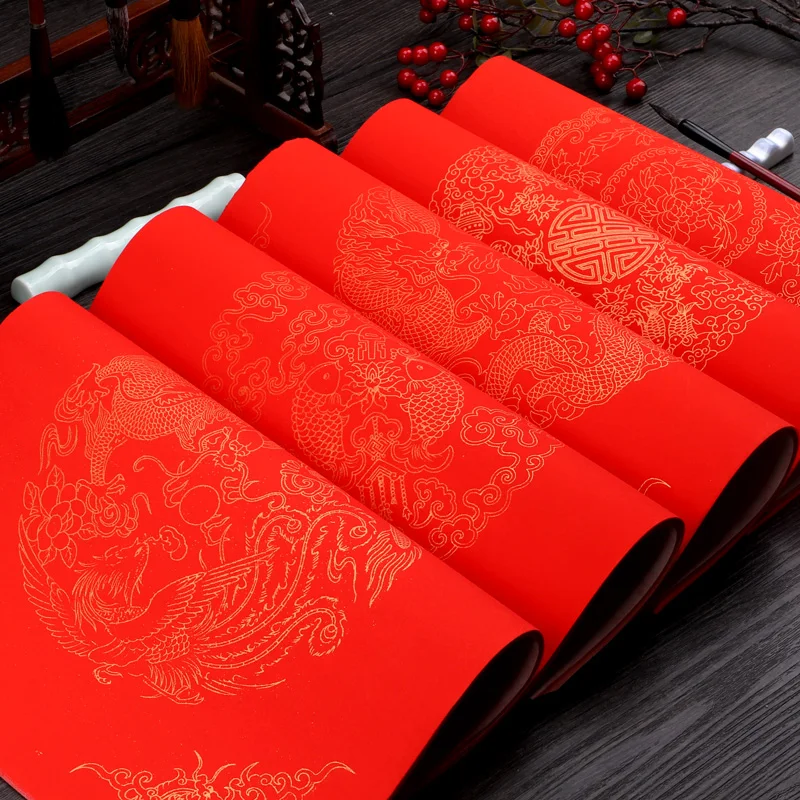 Papel rojo chino Xuan Para Festival de Primavera, Couplets, pincel de Papel de arroz medio maduro, pluma Fu, personaje festivo, Papel Para Dibujar