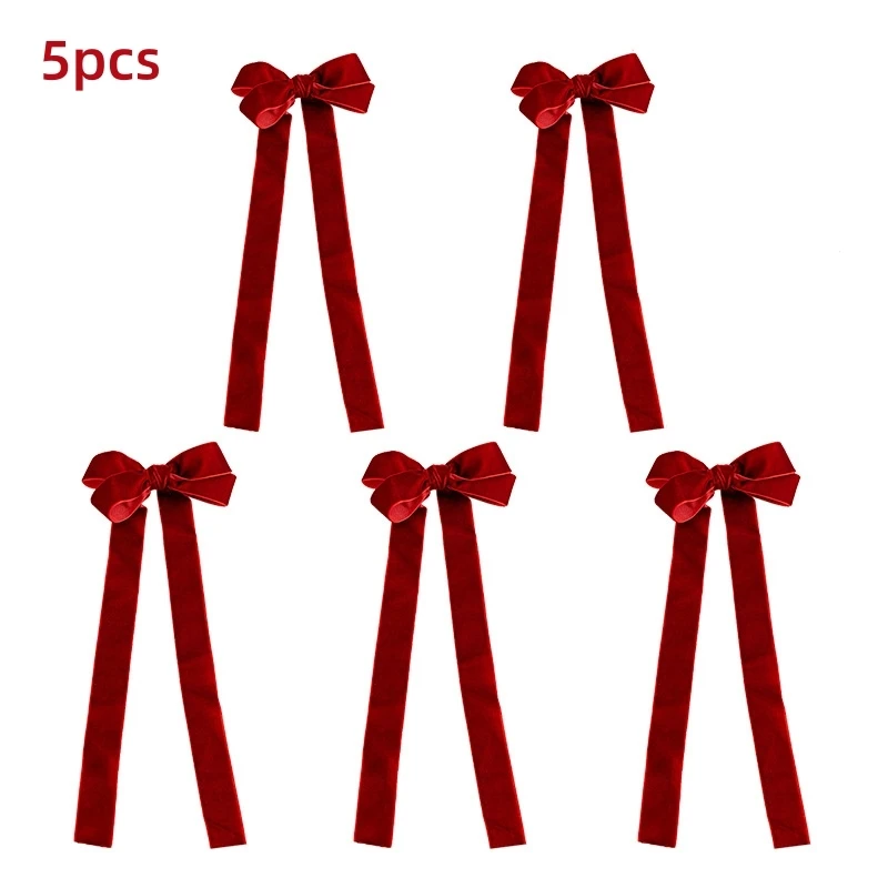 5pcs Velvet Bow Christmas Double-Layer Burgundy Bow Hanging Ornaments For Diy Christmas Tree Decorations - Image 4