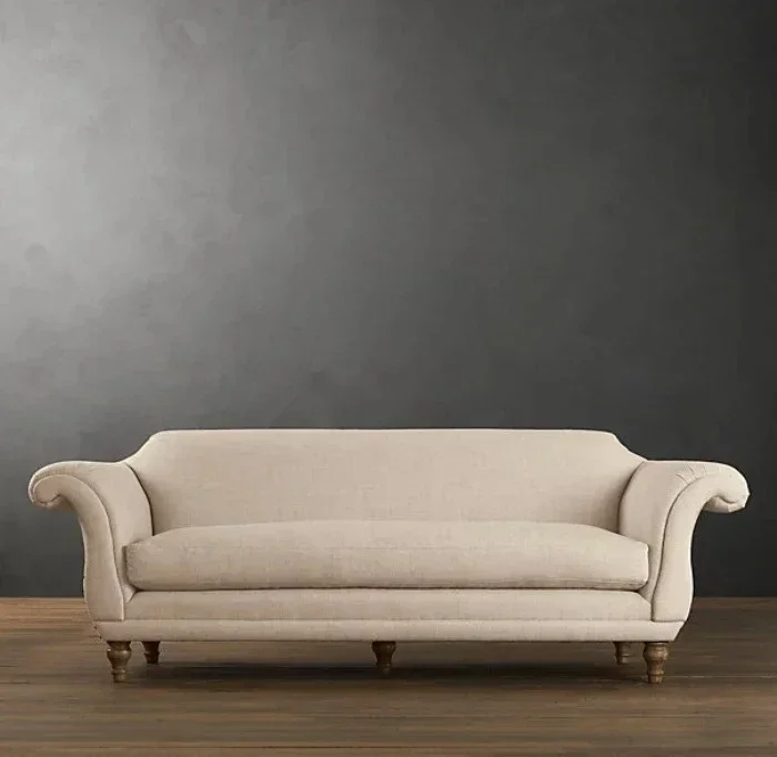 A  Asmt52American country French retro hotel fabric sofa linen single double triple fabric living room sofa