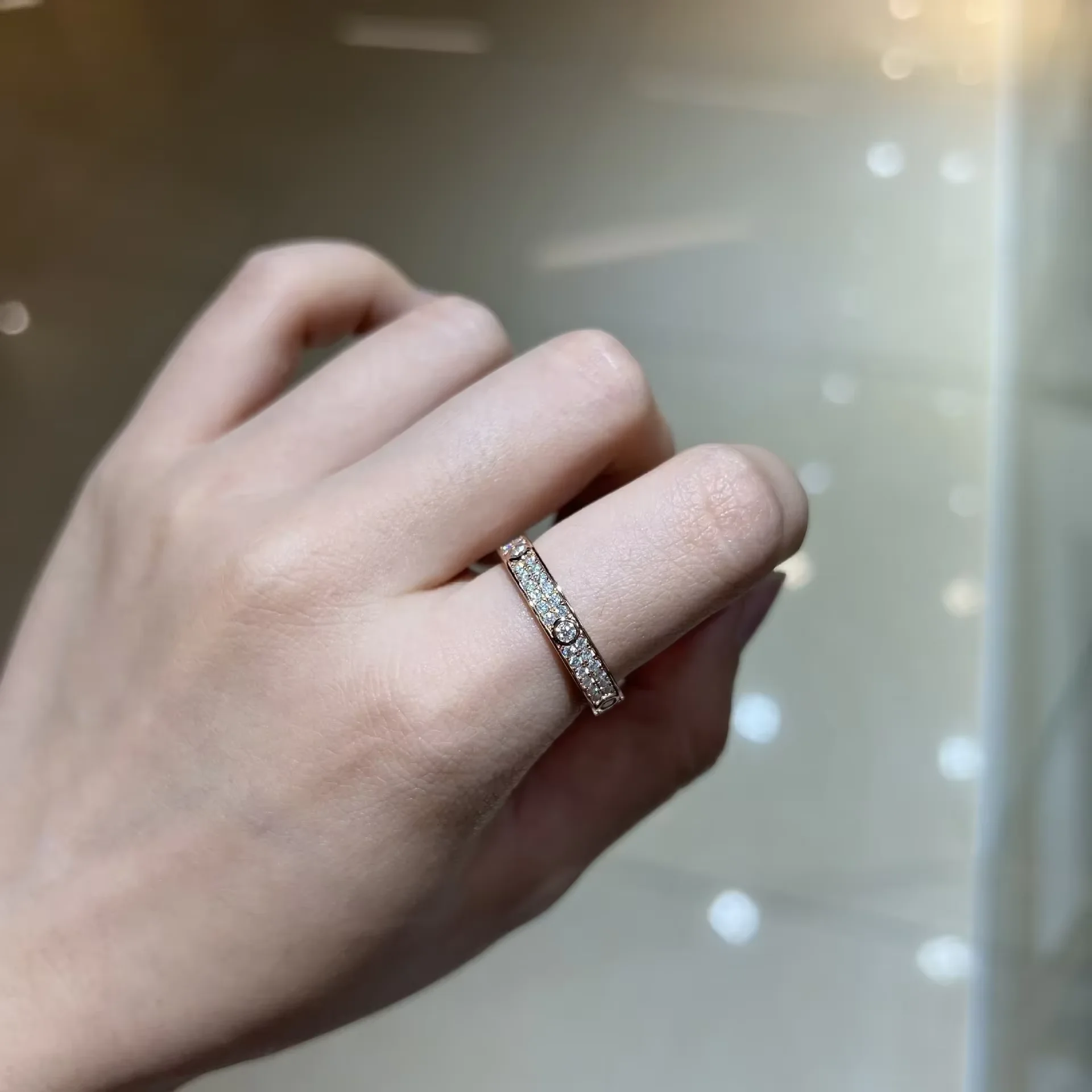 

M-JAJA Eternity Moissanite Wedding Band S925 Sterling Silver Diamond Engagement Ring for Women 18K Rose Gold Plated Fine Jewelry