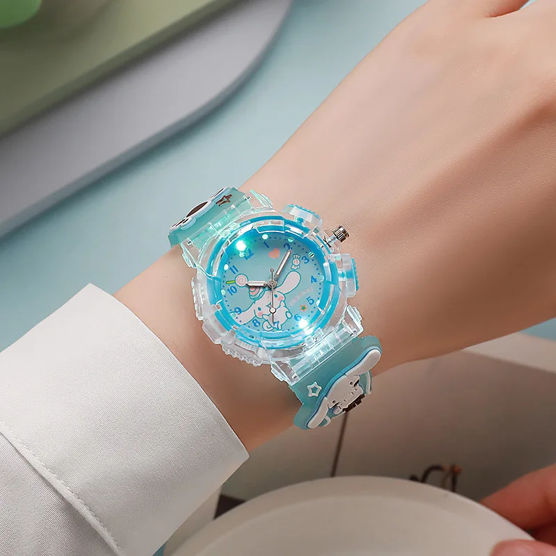 Child Sanrio Wrist Watch Cinnamoroll Quartz Watchband Y2K Hello Kitty Flash Watch Kuromi Clock My Melody Girl Gift Kid Anime Toy