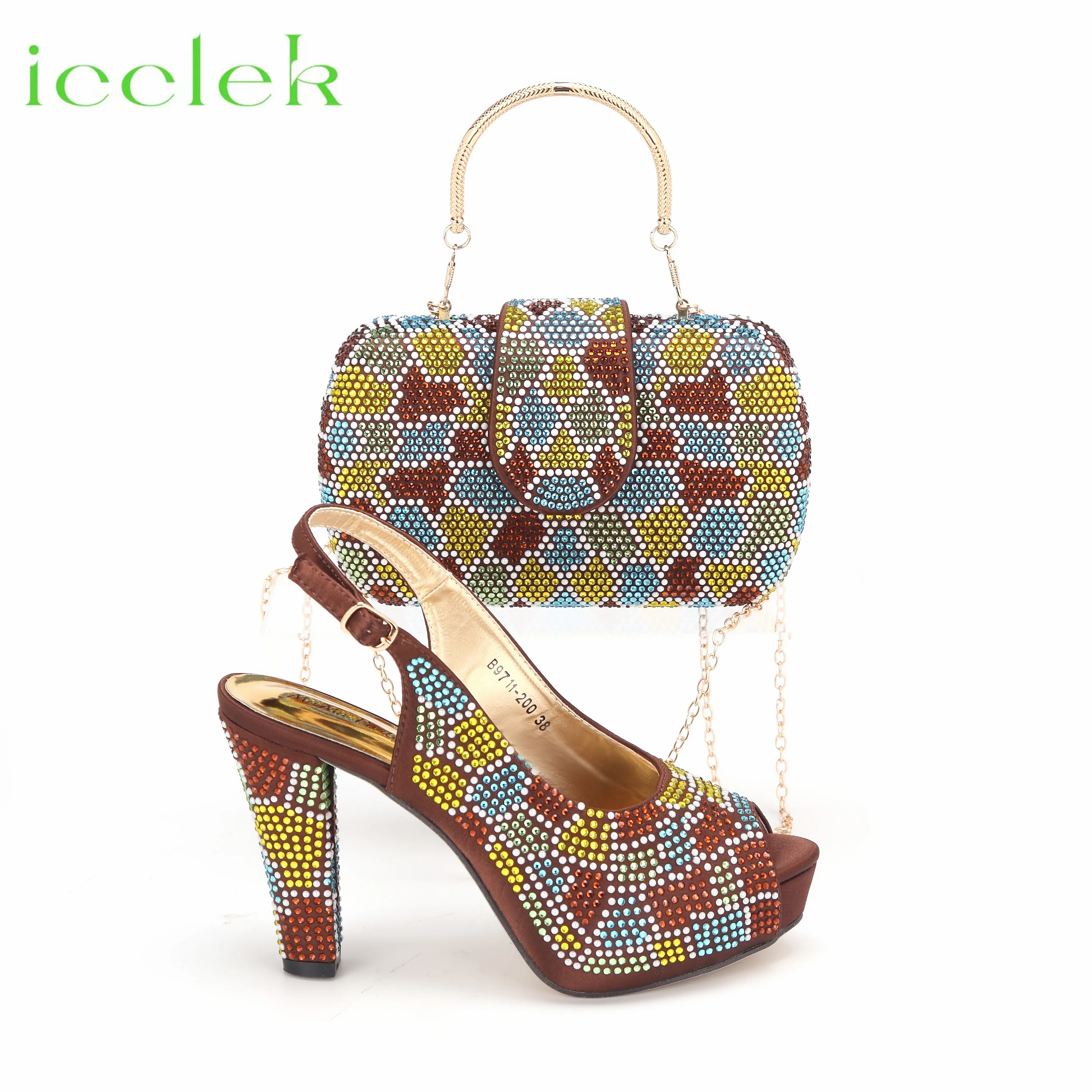 

Coffee Color Mixed Color High Quality Slingbacks Sandals Shoes Matching HandalBag Set For Nigerian Party Women