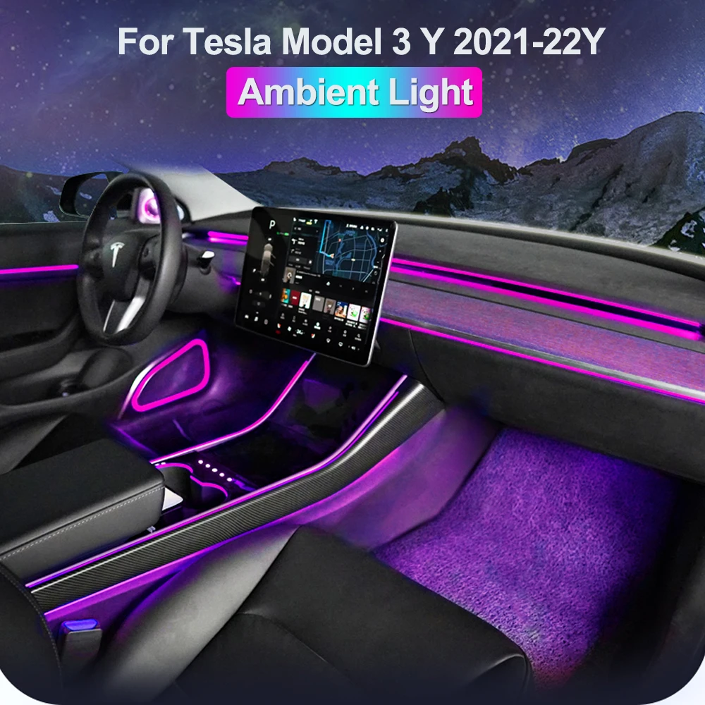 Incisione Laser decorare Inter Lamp Touch Control luce ambientale per Tesla Model 3 Model Y 2021-22 Car Center Pillar Horn Cover