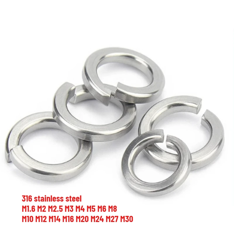 316 Stainless Steel Spring Washer M1.6 M2 M2.5 M3 M4 M5 M6 M8 M10 M12 M14 M16 M20 M24 M27 M30 Split Lock Elastic Gasket GB93