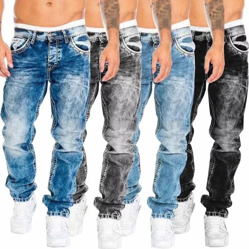 Fashion Classic Men\'s Jeans Blue Black Premium Loose Wide Leg Pants Business Casual Brand Men Pants Workwear Men Straight Jeans