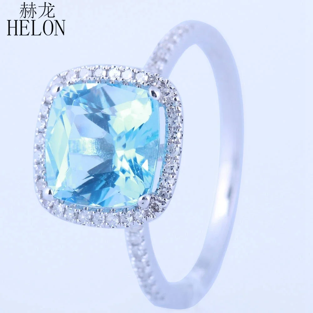 

Shruno Solid 14k au585 White Gold Cushion Cut 8mm Genuine Sky Blue Topaz Engagement Ring For Women Diamond Fine Jewelry