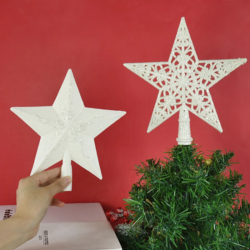 1 Stück Weihnachtsbaumspitze Sterne Weißer Stern Baumspitze mit hohlen Musterdesigns für Weihnachtsbaumdekoration Neujahrsfeier