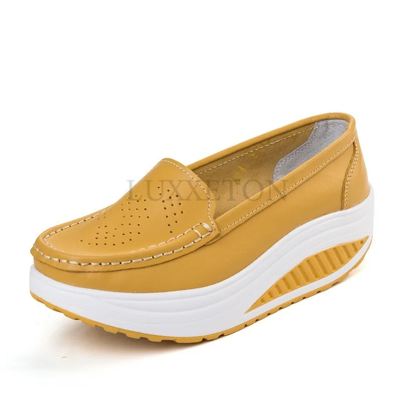 Women Thick Soled Sloping Heel Round Toe Rocking Shoes Mesh Breathable and Comfortable Outdoor Sponge Cake Shoes