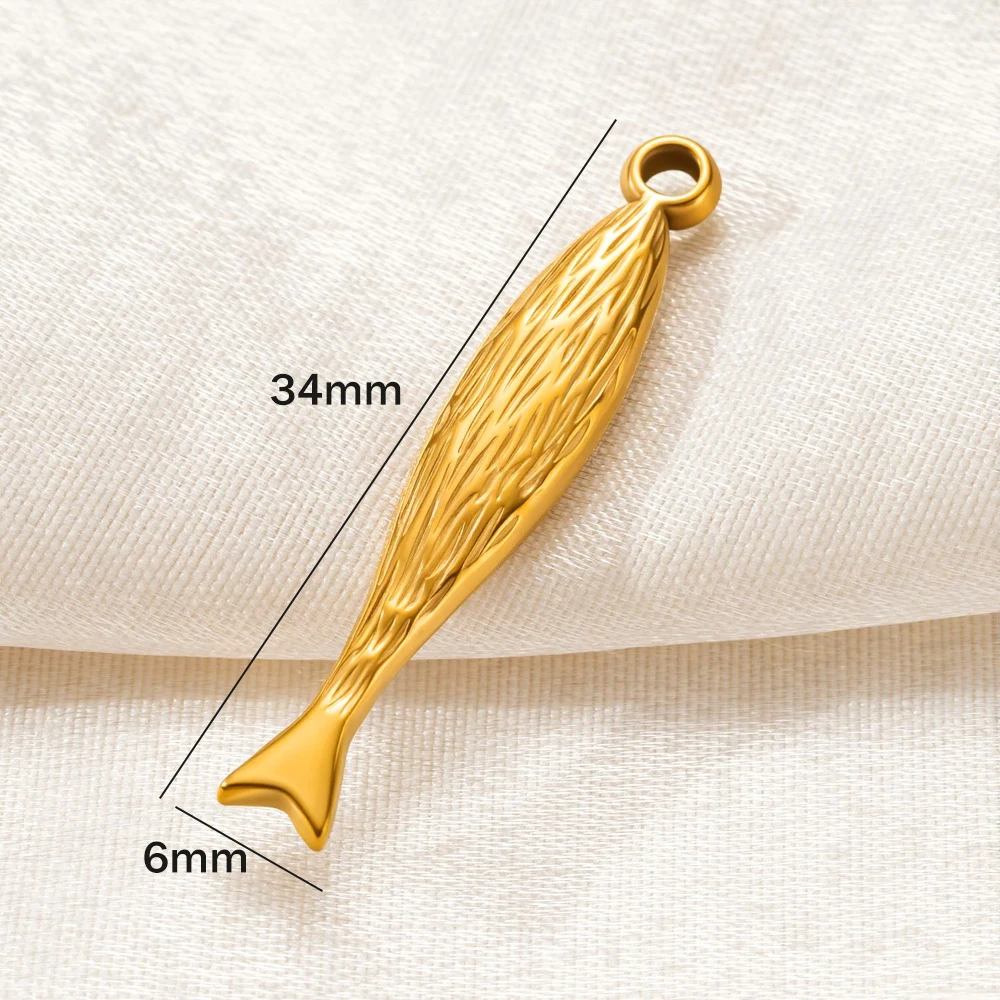 5pcs Stainless Steel 3D Fish Charm Pendant Gold Plated Animal Pendants for Necklace Bracelet Earring Diy Jewelry Making Supplies - view 6