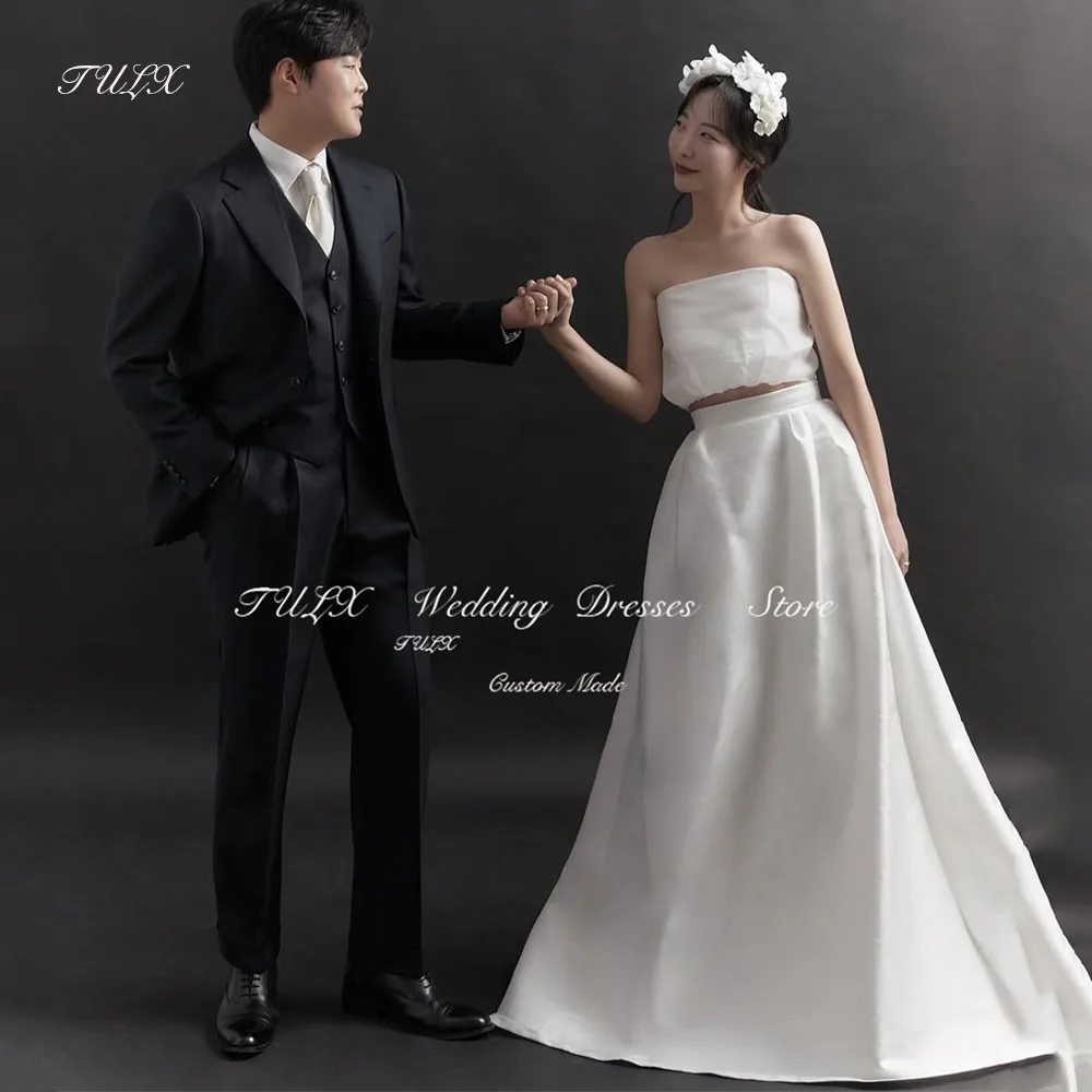 

TULX Simple Satin 2pcs Corset Korea Wedding Photo Shoot Dress A line Strapless Bridal Gowns Floor Length 웨딩드레스 Customized 2025