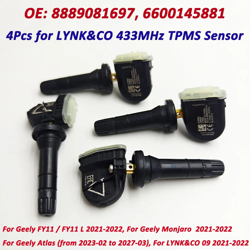 

Датчик давления в шинах TPMS, 4 шт., 8889081697, 6600145881, 433 МГц, датчик для Geely FY11 Monjaro Atlas Emgrand Manjaro Геометрия A C