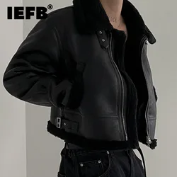 IEFB-abrigo de algodón y cuero para hombre, chaqueta acolchada de Pu holgada de estilo coreano para motocicleta, tendencia de invierno, 9C3184, 2023